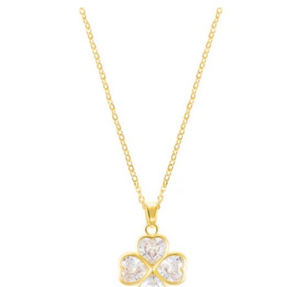 Adjustable Clear Crystal Heart Clover Necklace
